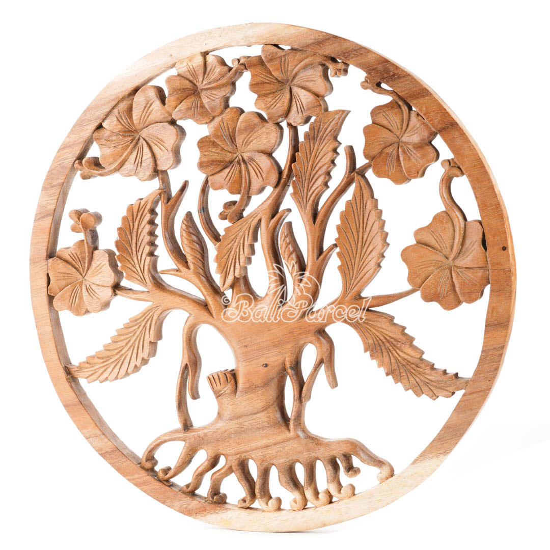 Wooden Wallhanging Hibiscus Flower, Handmade From Suar Wood