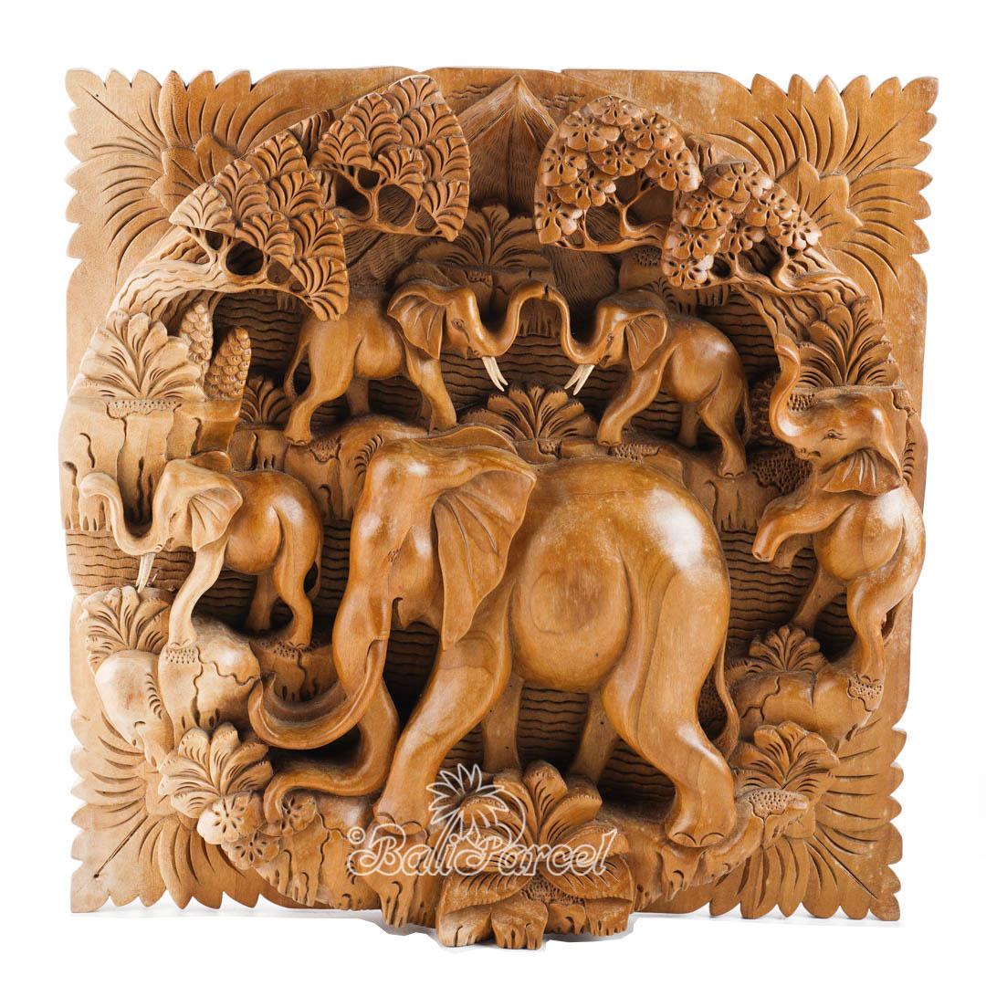 Wooden Wallhanging Elephant, Hand Carved From Suar Wood With Natural Polished