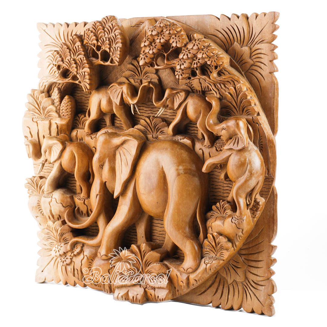 Wooden Wallhanging Elephant, Hand Carved From Suar Wood With Natural Polished