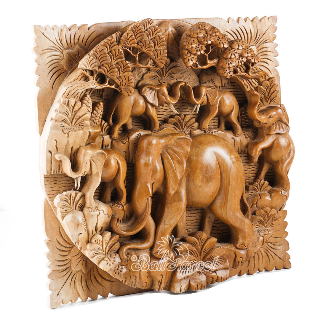Wooden Wallhanging Elephant, Hand Carved From Suar Wood With Natural Polished