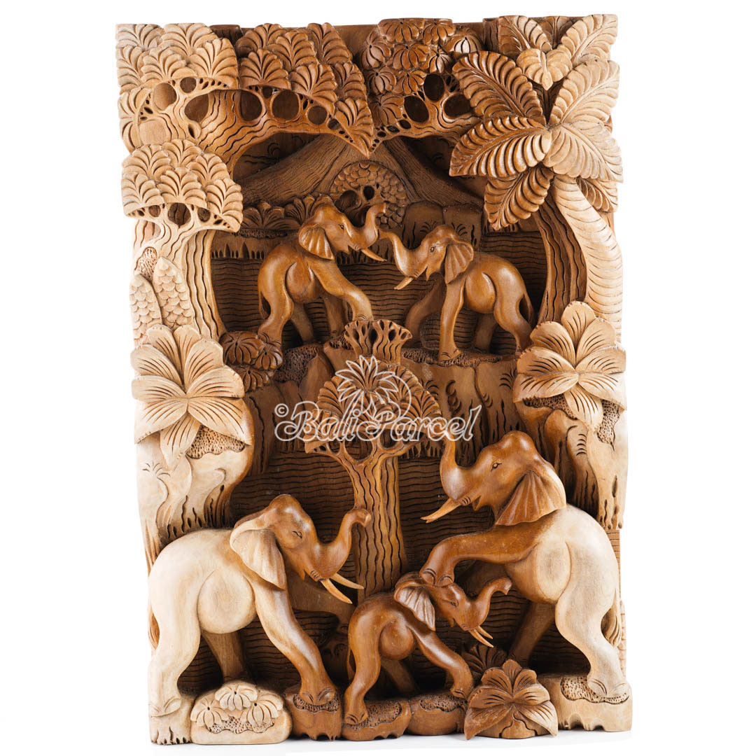 Wooden Wallhanging Elephant, Hand Carved From Suar Wood With Natural Polished