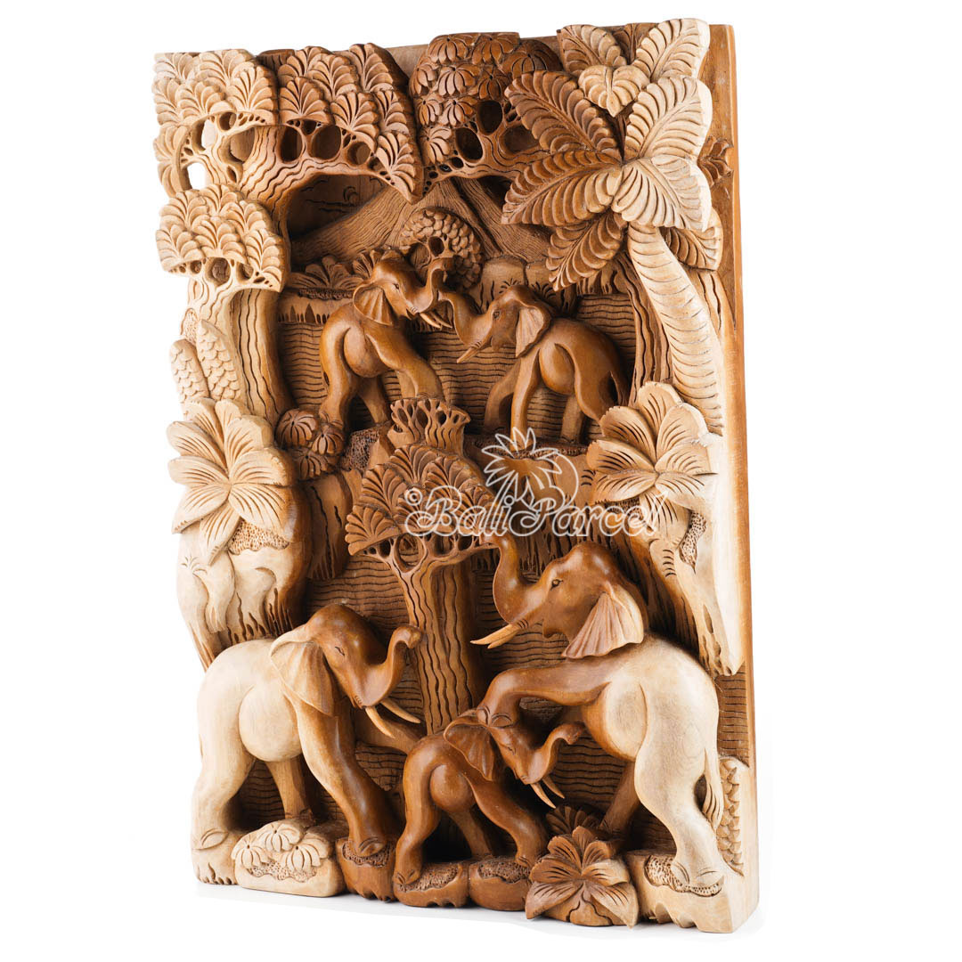 Wooden Wallhanging Elephant, Hand Carved From Suar Wood With Natural Polished