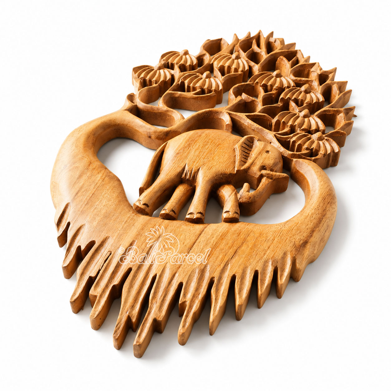 Wooden Wallhanging Leaf With Elephant, Handmade From Suar Wood