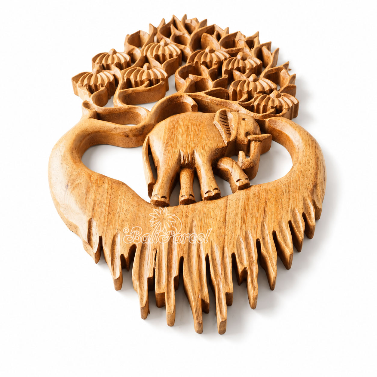 Wooden Wallhanging Leaf With Elephant, Handmade From Suar Wood