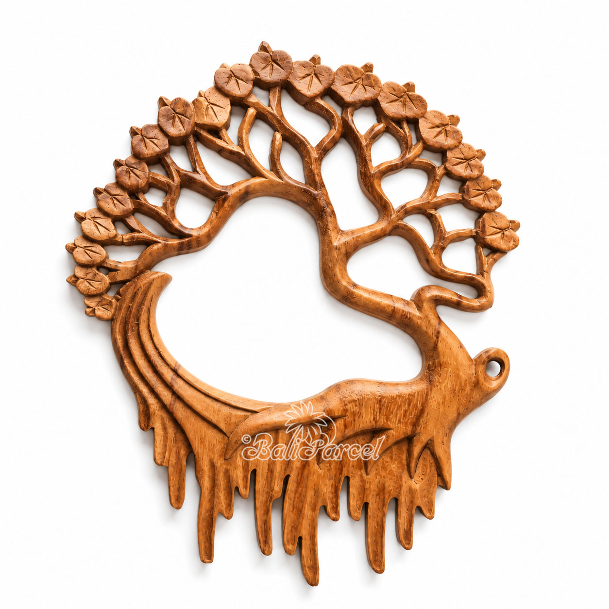 Wooden Wallhanging Leaf With Root, Handmade From Suar Wood