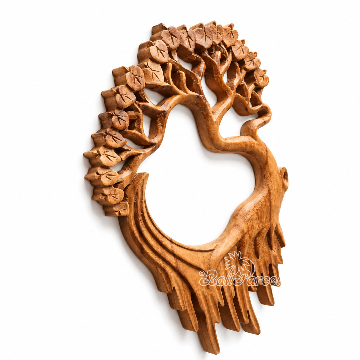 Wooden Wallhanging Leaf With Root, Handmade From Suar Wood