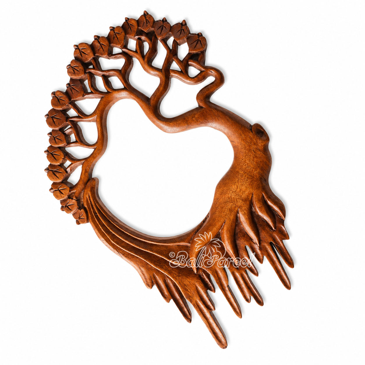 Wooden Wallhanging Leaf With Root, Handmade From Suar Wood