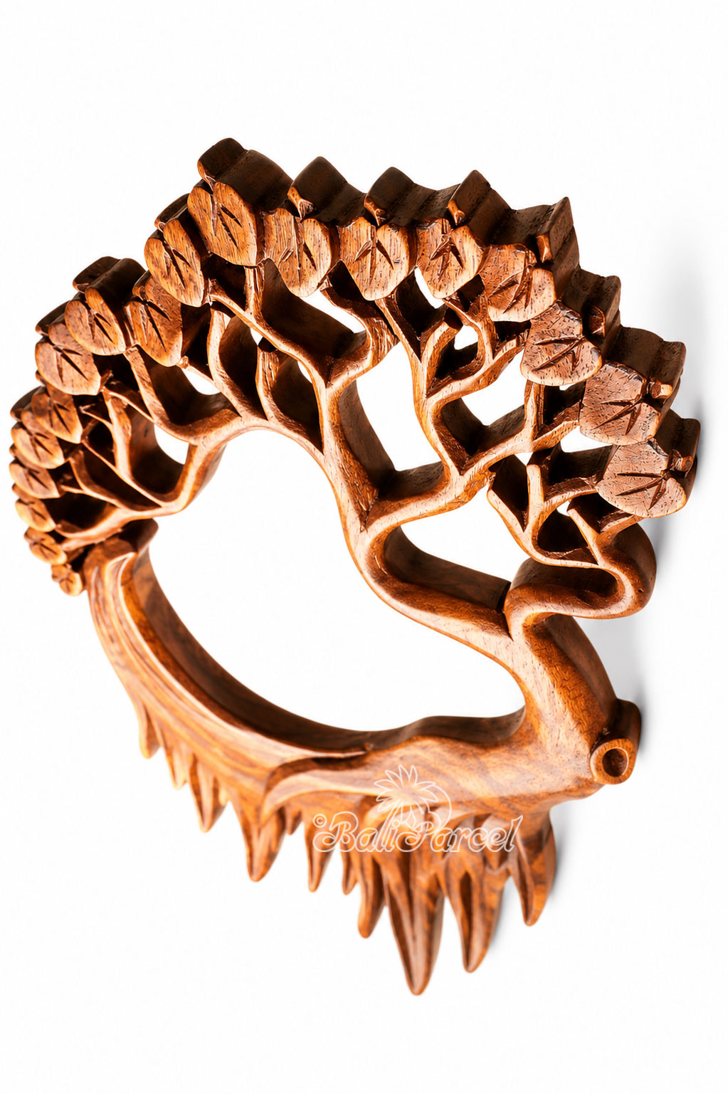 Wooden Wallhanging Leaf With Root, Handmade From Suar Wood